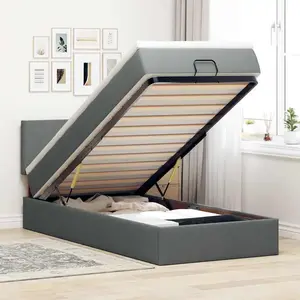 vidaXL Vidaxl Lit Ottoman Avec Matelas Gris Foncé 90x200 Cm Tissu pas cher