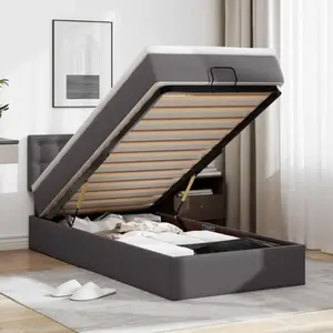 vidaXL Lit ottoman avec matelas Gris 90x200 cm Similicuir pas cher