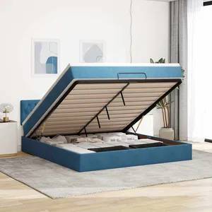 vidaXL Cadre de lit ottoman avec matelas bleu foncé 160x200 cm velours pas cher