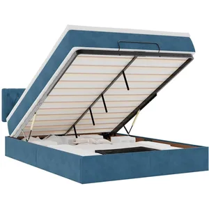 Vidaxl Cadre De Lit Ottoman Avec Matelas Bleu Foncé 140x200 Cm Velours