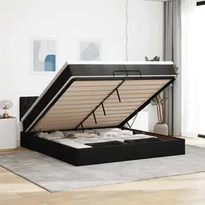 vidaXL Vidaxl Cadre De Lit Ottoman Avec Matelas Noir 200x200 Cm Tissu pas cher