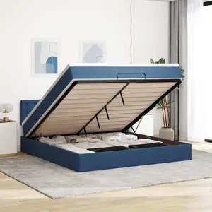 Comparateur de prix : vidaXL Vidaxl Cadre De Lit Ottoman Avec Matelas Bleu 160x200 Cm Tissu