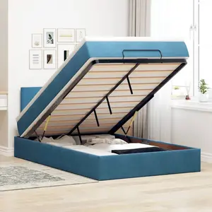 vidaXL Lit ottoman avec matelas bleu foncé 120x190 cm velours pas cher