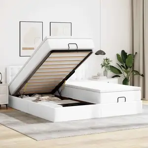 vidaXL Lit ottoman avec matelas blanc 160x200 cm similicuir pas cher