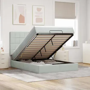 vidaXL Cadre de lit ottoman avec matelas gris clair 140x200 cm velours pas cher