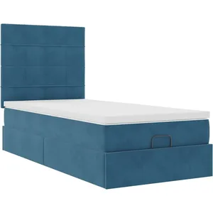 Cadre de lit Ottoman avec Matelas Bleu foncé 90x200 cm Velours, vidaXL pas cher