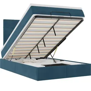 vidaXL Cadre de lit ottoman avec matelas bleu foncé 120x190 cm velours pas cher