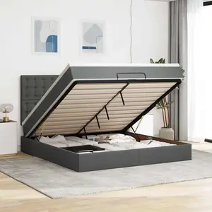 Vidaxl - Cadre De Lit Ottoman Avec Matelas Gris Foncé 180x200 Cm Tissu pas cher