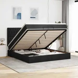 vidaXL Vidaxl Cadre De Lit Ottoman Avec Matelas Noir 200x200cm Tissu
