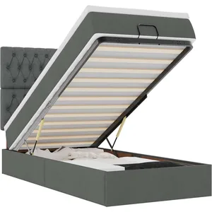 Vidaxl - Lit Ottoman Avec Matelas Et Led Gris Foncé 90x200 Cm Tissu pas cher