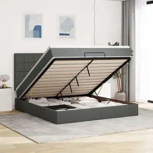 vidaXL Cadre de lit ottoman avec matelas gris foncé 180x200 cm tissu pas cher