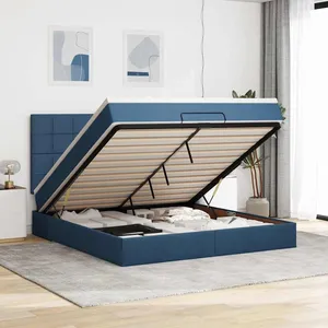 vidaXL Cadre de lit ottoman avec matelas bleu 180x200 cm tissu pas cher