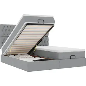 Comparateur de prix : Vidaxl - Cadre De Lit Ottoman Et Matelas Gris Clair 200x200cm Tissu