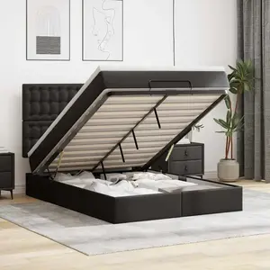 vidaXL Cadre de lit ottoman avec matelas noir 140x190 cm similicuir pas cher