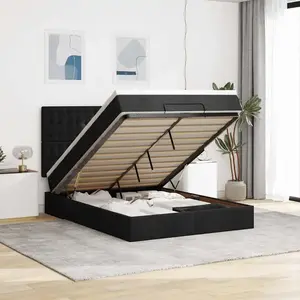 vidaXL Vidaxl Cadre De Lit Ottoman Avec Matelas Noir 140x200 Cm Tissu pas cher