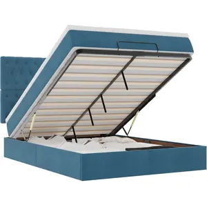 Vidaxl Cadre De Lit Ottoman Avec Matelas Bleu Foncé 140x200 Cm Velours pas cher