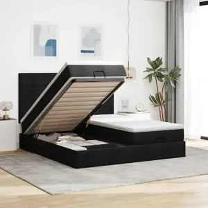 vidaXL Vidaxl Cadre De Lit Ottoman Avec Matelas Noir 200x200cm Tissu pas cher