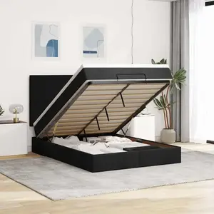 vidaXL Vidaxl Cadre De Lit Ottoman Avec Matelas Noir 140x200 Cm Tissu pas cher