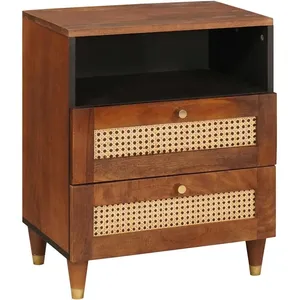 vidaXL Tables de chevet Marron Rotin et bois de mangue massif pas cher