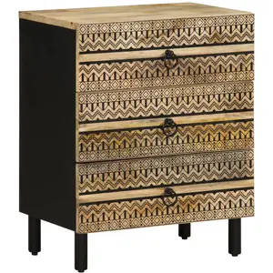 vidaXL Table de chevet noir 50x33x62 cm bois de manguier massif brut pas cher