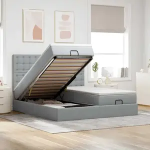 Comparateur de prix : Vidaxl - Cadre De Lit Ottoman Et Matelas Gris Clair 200x200cm Tissu