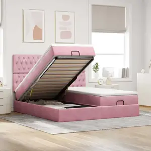 Comparateur de prix : Cadre de lit Ottoman avec Matelas Rose 180x200 cm Velours, vidaXL