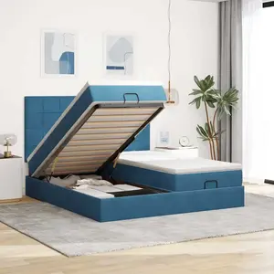 vidaXL Cadre de lit ottoman avec matelas bleu foncé 160x200 cm velours