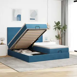 Comparateur de prix : vidaXL Cadre de lit ottoman avec matelas bleu foncé 200x200 cm velours
