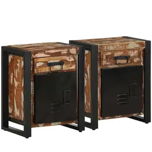 vidaXL Tables de chevet 2 pcs multicolore bois massif de manguier brut pas cher