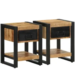 Comparateur de prix : vidaXL Vidaxl Tables De Chevet 2 Pcs Bois De Manguier Massif Brut
