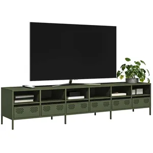 vidaXL Meuble TV vert olive 202x39x43,5 cm acier laminé à froid pas cher