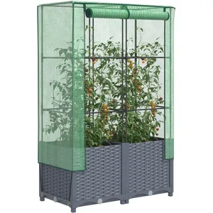 vidaXL Jardinière surélevée avec housse aspect rotin 80x40x138 cm pas cher