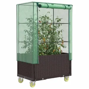 Comparateur de prix : vidaXL Jardinière surélevée avec housse et roues aspect rotin