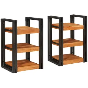 vidaXL Table de chevet 2 pcs Marron et noir Bois massif d'acacia pas cher