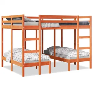 vidaXL Lit superposé triple brun cire 140x200/70x140 cm pin massif pas cher