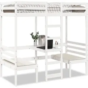 vidaXL Lit mezzanine avec bureau et chaises blanc 80x200 cm pin massif