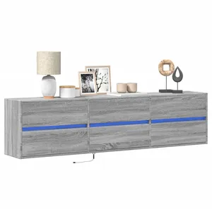 vidaXL Meuble TV mural avec LED sonoma gris 180x31x45 cm pas cher
