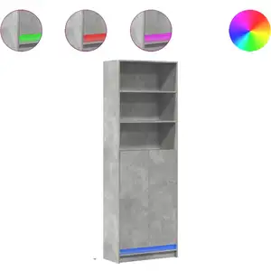 vidaXL Buffet haut avec LED gris béton 69x32,5x200cm bois d ingénierie pas cher