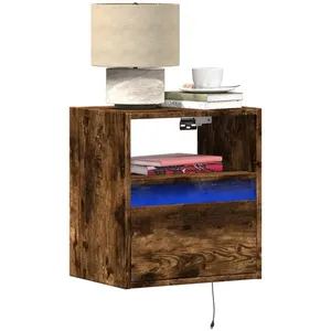 vidaXL Tables de chevet murales avec lumières LED 2 pcs chêne fumé pas cher