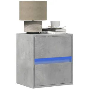 vidaXL Table de chevet murale avec lumières LED gris béton pas cher