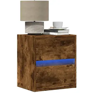 vidaXL Table de chevet murale avec lumières LED chêne fumé pas cher