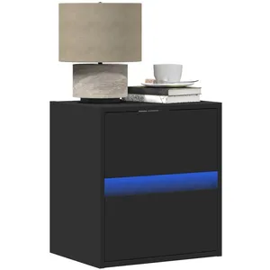 vidaXL Table de chevet murale avec lumières LED noir pas cher