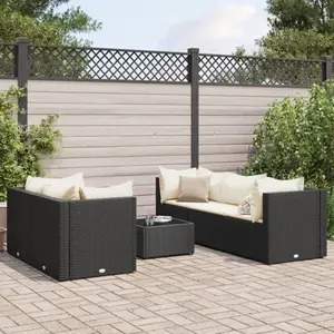 Vidaxl salon de jardin 6 pcs avec coussins noir résine tressée pas cher