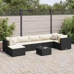 vidaXL Salon de jardin 8 pcs avec coussins noir résine tressée pas cher
