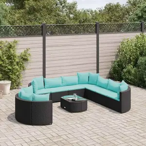vidaXL Salon de jardin 10 pcs avec coussins noir résine tressée pas cher