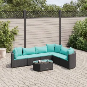 vidaXL Salon de jardin 7 pcs avec coussins noir résine tressée pas cher