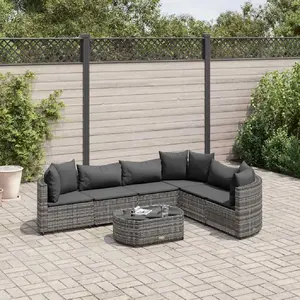 vidaXL Salon de jardin avec coussins 7 pcs gris résine tressée pas cher