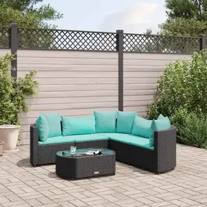 vidaXL Salon de jardin 6 pcs avec coussins noir résine tressée pas cher