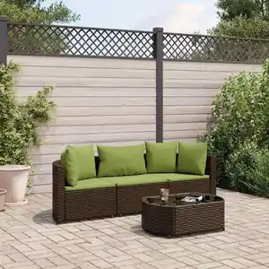 vidaXL Salon de jardin 4 pcs avec coussins marron résine tressée pas cher