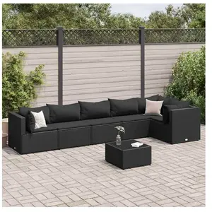 vidaXL Salon de jardin 7 pcs avec coussins Noir Résine tressée pas cher